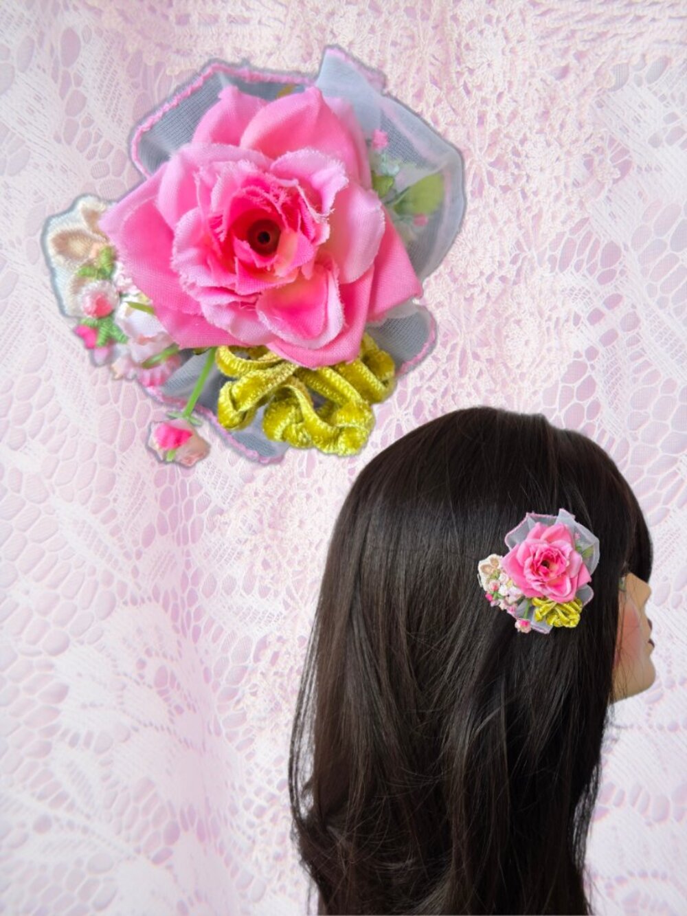 Handmade Rose Posey Hair Clip Wedding Garden Party Cottagecore Coquette